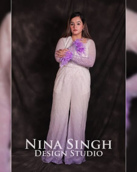 Jump Suit - White and Lilac with sequins - Image 3