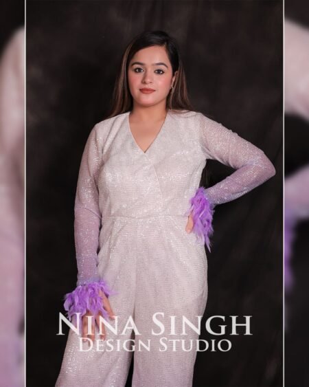 Jump Suit - White and Lilac with sequins - Image 4