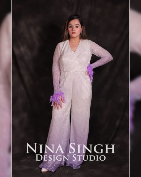 Jump Suit - White and Lilac with sequins - Image 5